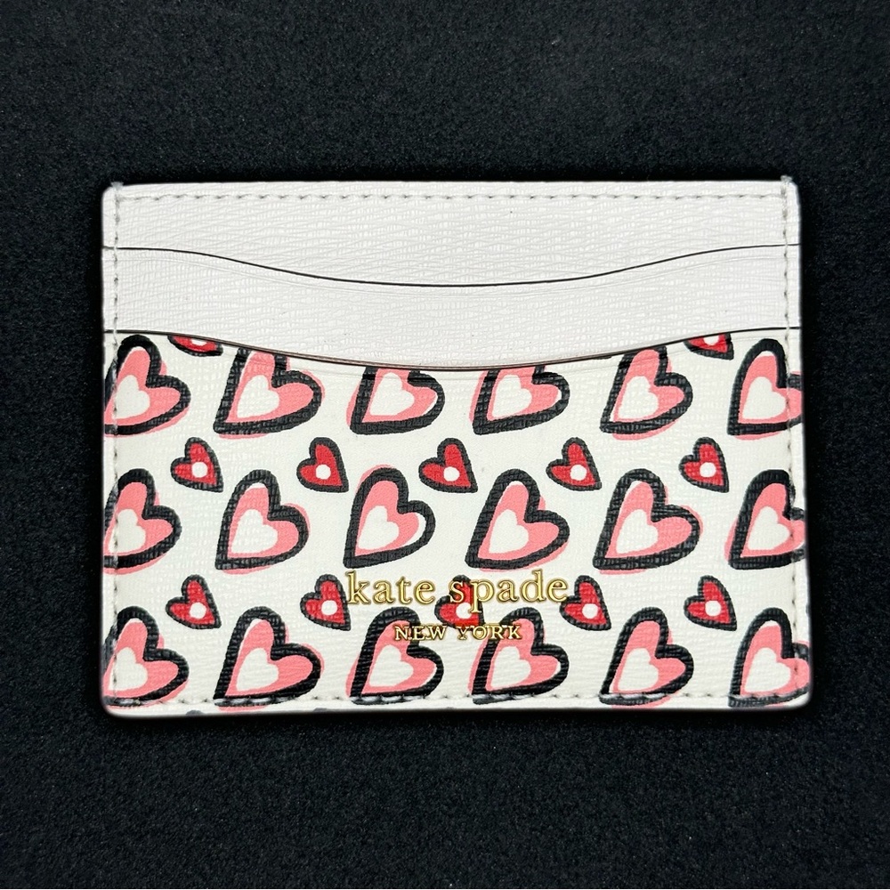 Kate Spade New York Morgan Heart Print Card Holder Cream Multi - Picture 1 of 9
